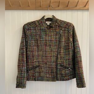 Coldwater Creek Mulitcolor Wool Blend Woven Fully Lined Cropped Jacket Zipper P8
